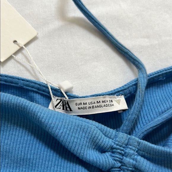NWT- Zara Ruched Blue Halter Top - Picture 3 of 4
